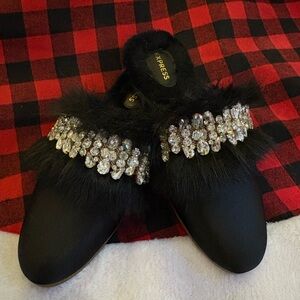 Express Black Crystal Embellished Mules